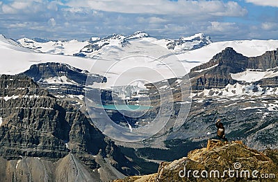 Glacier lake and Bow falls from Cirque peak Stock Photo