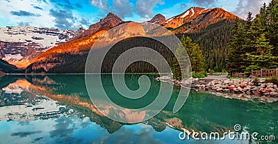 Glacier Lake in Canadian Rocky Mountain Landscape. Nature Background Panorama Stock Photo