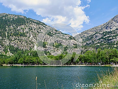 Glacier lake near Panticosa baths at summertime, Spanish Pyrenees, Huesca, Aragon, Spain Stock Photo