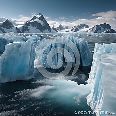 A glacier melting rapidly into the sea. AI generated Stock Photo