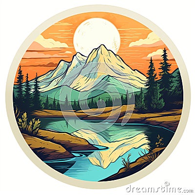 Glacier Mountain Range Sticker - Hyper-realistic Watercolor Design Cartoon Illustration