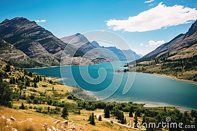 Glacier National Park, Montana, USA. Beauty world, Waterton Lakes National Park is a UNESCO World Heritage Site, AI Generated Stock Photo
