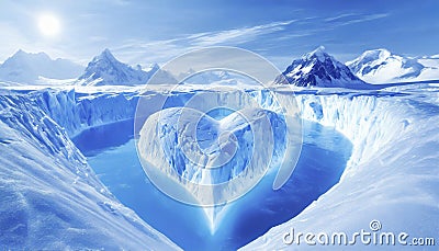 Glacier in the shape of a heart. Valentine's day concept. Stock Photo
