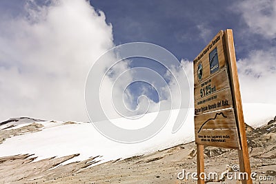 Glacier Volcano Nevado del Ruiz signboard Editorial Stock Photo