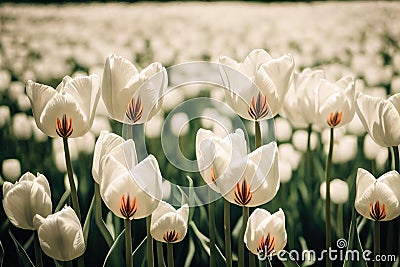 Glade of original white with red middle tulip flower. Stock Photo