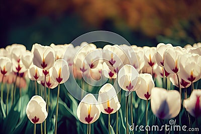 Glade of original white with red middle tulip flower. Stock Photo