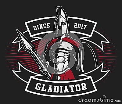 Gladiator emblem with a spear Vector Illustration