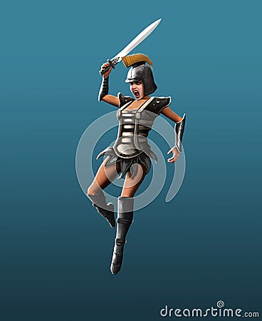 Gladiator girl, jab in the jump Stock Photo