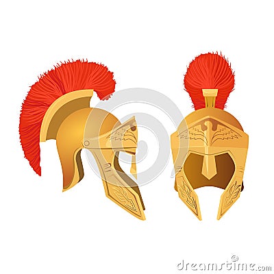 Gladiator helmet set. Roman ancient military armoring for head. Vector Vector Illustration