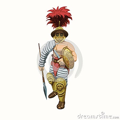 Gladiator Hoplamah approaches the enemy, illustration. Vector Illustration