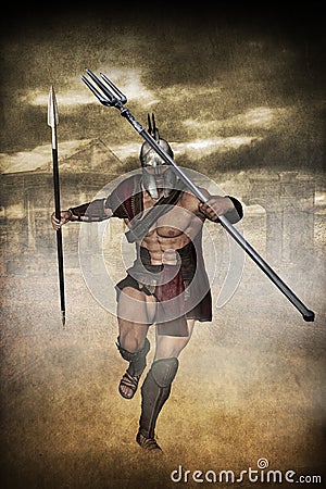 Gladiator running Stock Photo