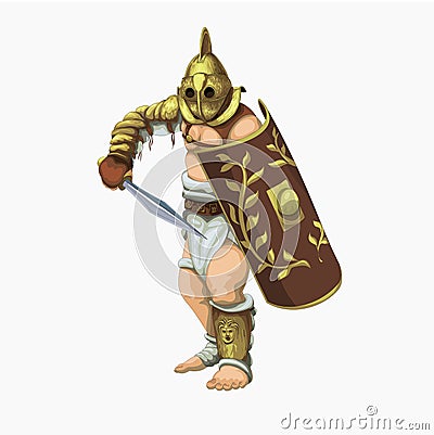 Gladiator secutor preparing to attac Vector Illustration