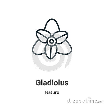 Gladiolus outline vector icon. Thin line black gladiolus icon, flat vector simple element illustration from editable nature Vector Illustration