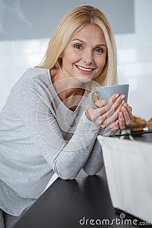 Feeling good with tea at home stock photo Stock Photo