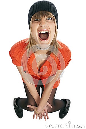 Glamor girl in a orange dress isolated Stock Photo