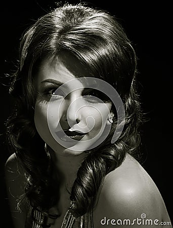 Glamor girl posing close. black and white Stock Photo