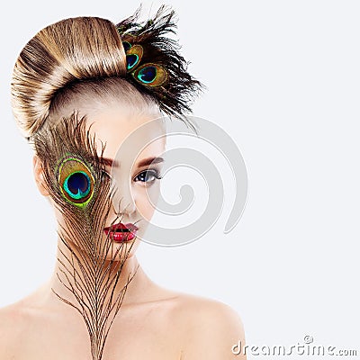 Glamorous Blonde Woman with Perfect Hairstyle, Makeup Stock Photo