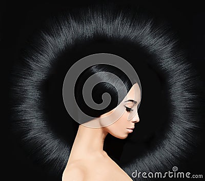 Glamorous Brunette Woman with Long Shiny Hairstyle Stock Photo