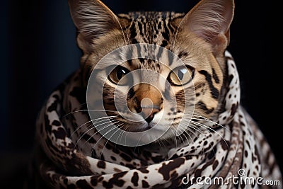 Glamorous Cat Looking Chic In A Fashionable Leopard Print Scarf Stock Photo