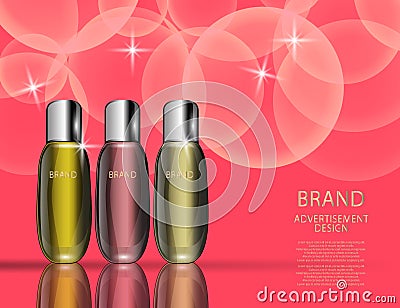 Glamorous Cosmetic Bottles, Jars on the Sparkling Effects Background. Vector Illustration