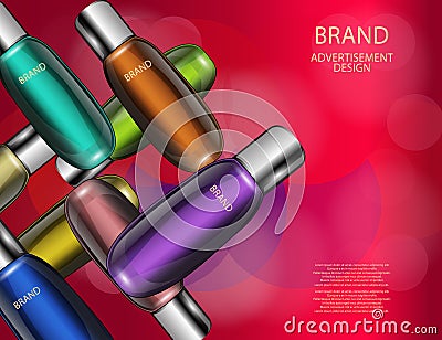 Glamorous Cosmetic Bottles, Jars on the Sparkling Effects Background. Vector Illustration