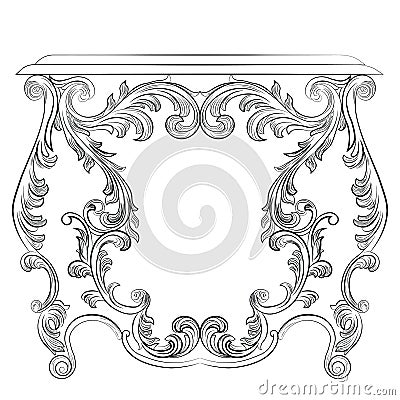 Glamorous Fabulous Baroque Rococo Console Table Vector Illustration