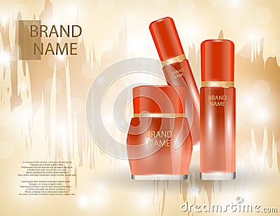 Glamorous face Beauty Care Products Packages on the sparkling e Vector Illustration