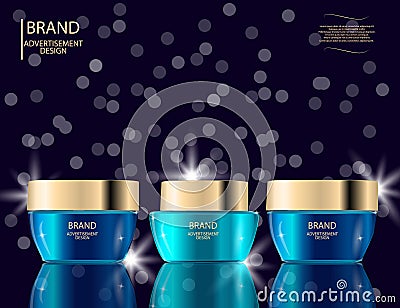 Glamorous face Beauty Care Products Packages on the sparkling effects background. Mock-up 3D Realistic Vector illustration Vector Illustration