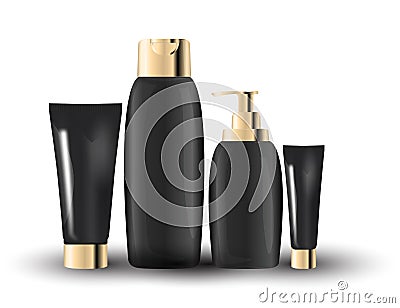 Glamorous Hair and skin Care Products black Packages isolated on the white background. Mock-up 3D Realistic Vector illustration Vector Illustration