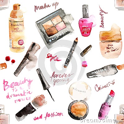 Glamorous make up watercolor cosmetics Vector Illustration