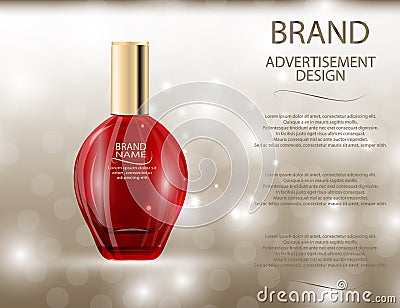 Glamorous perfume glass bottle on the sparkling effects Vector Illustration