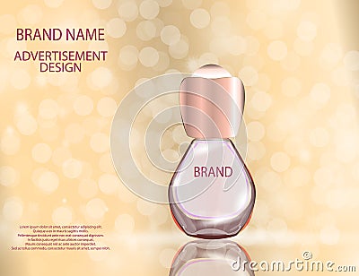 Glamorous perfume glass bottle on the sparkling effects Vector Illustration