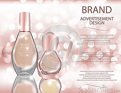 Glamorous perfume glass bottles on the sparkling effects backgr Vector Illustration