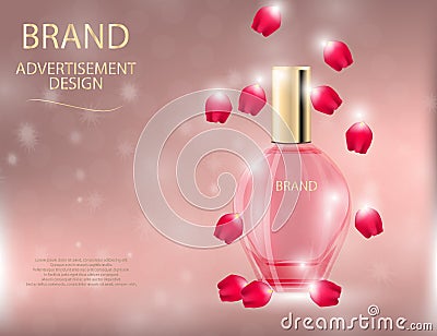 Glamorous perfume glass bottles on the sparkling effects Vector Illustration