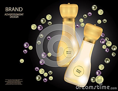 Glamorous perfume glass bottles on the sparkling effects background. Vector Illustration