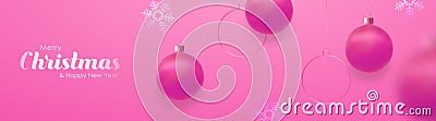 Glamorous Pink Christmas congratulatory banner. Vector Illustration