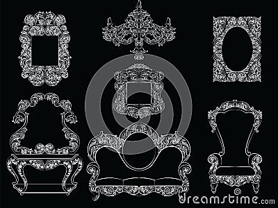 Glamorous Rich Baroque Rococo Furniture set Vector Illustration