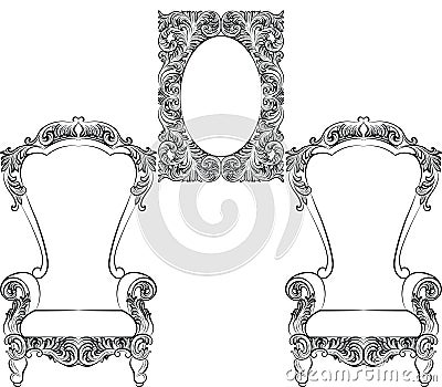 Glamorous Rich Baroque Rococo Furniture set Vector Illustration