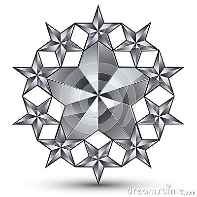 Glamorous vector rounded template with pentagonal silvery stars, best for use in web and graphic design. Conceptual gray Vector Illustration