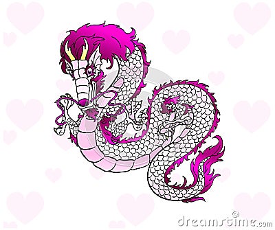 Glamorous white Asian dragon on hearts Stock Photo