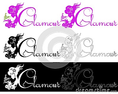 Glamour abstract emblem with fairy and butterfly for beauty salon. Stock Photo