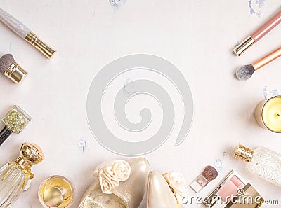 Glamour chic feminine cosmetic background Stock Photo