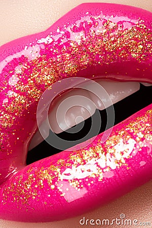 Glamour fashion bright pink lips glossy make-up Stock Photo