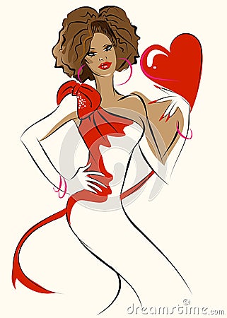 Glamour girl with heart Vector Illustration