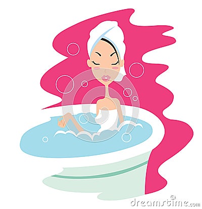 Glamour girl taking bath Vector Illustration