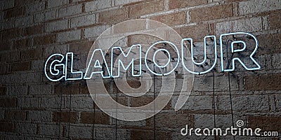 GLAMOUR - Glowing Neon Sign on stonework wall - 3D rendered royalty free stock illustration Cartoon Illustration