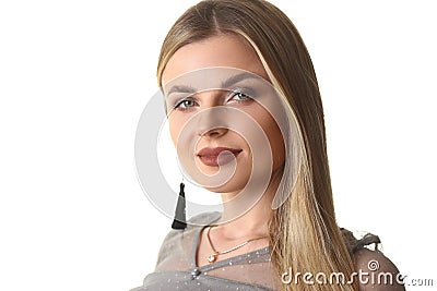Glamour Model Dreamy Blond Woman Front Headshot Stock Photo