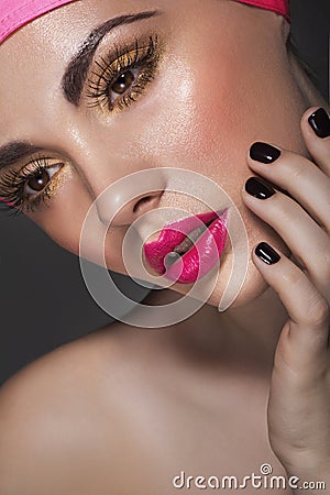 Glamour portrait of beautiful woman model with fresh makeup Stock Photo