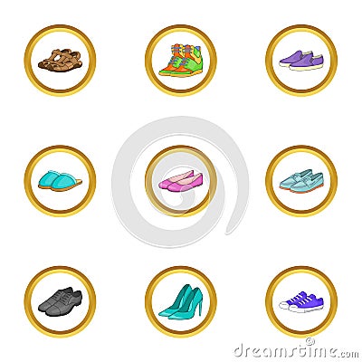 Glamour shoe icons set, cartoon style Vector Illustration