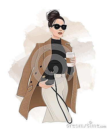 Glamour street girl. Beautiful stylish woman Vector Illustration